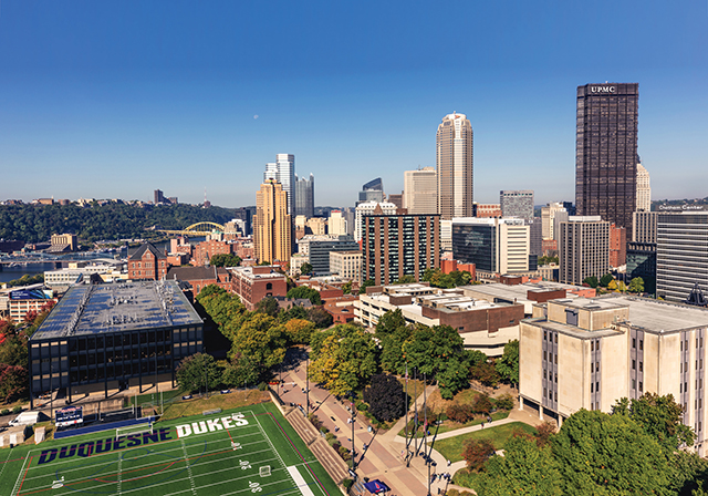 Duquesne campus and city aerial view