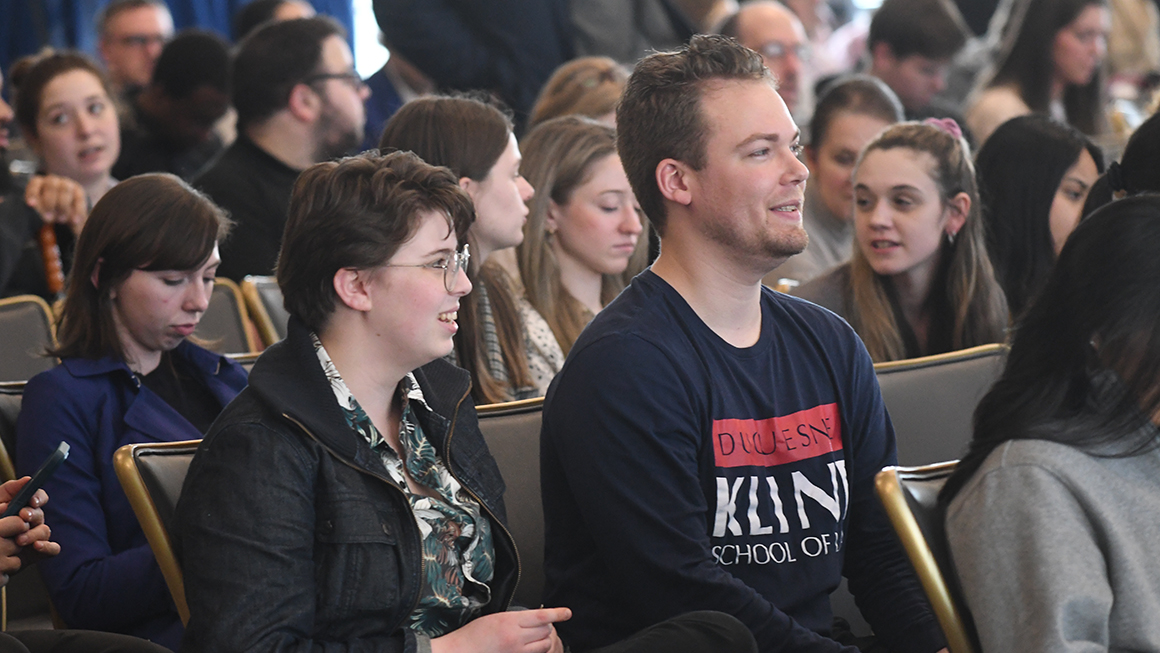 Duquesne Kline School of Law student in crowd at Civil Discourse 2023 event