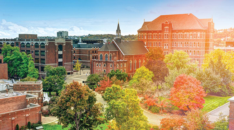 Aerial view of Duquesne's campus 