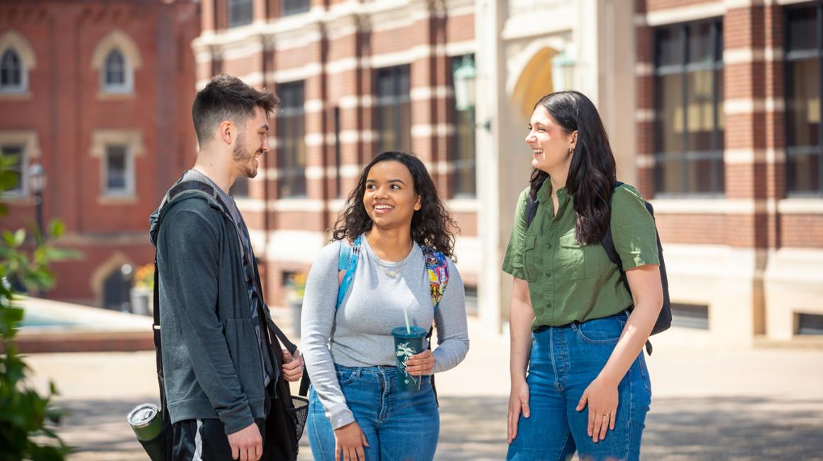 Students on academic walk laughing