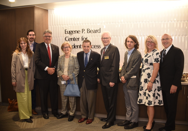 The Beard family and Duquesne representatives pose in the Eugene P. Beard Center for Student Success during the Center's dedication ceremony. 