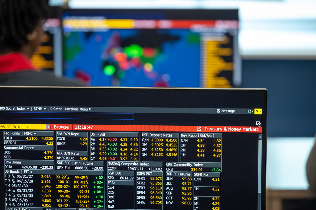 A close-up photo of a Bloomberg terminal screen.