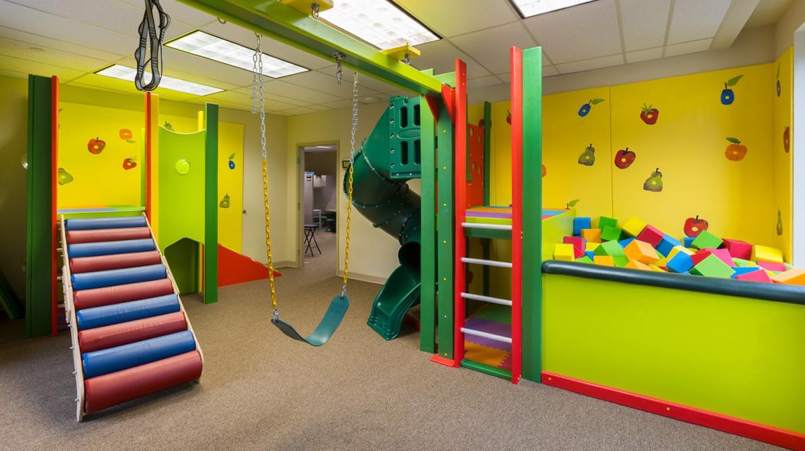 Keystone ABA client session room explorative indoor playground learning environment.