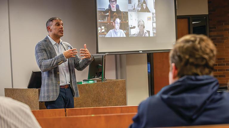 Professor speaking to class