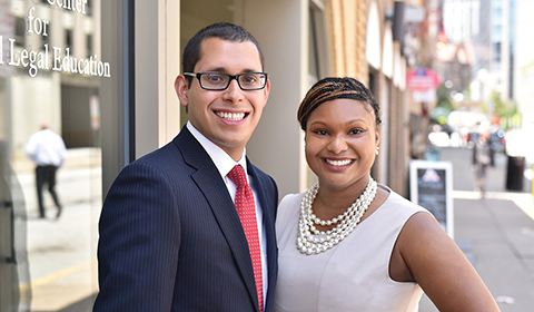 Two law students dressed professionally