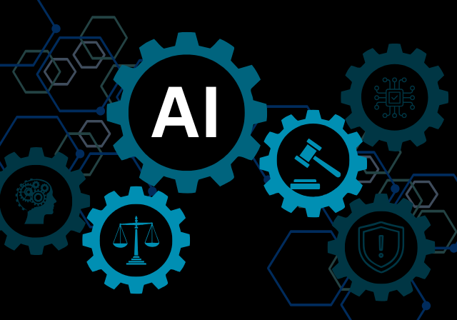 Futuristic image of gears featuring the the text 