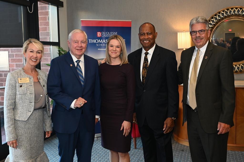 A photo of President Gormley and Dean Barton with Judge Woodruff, Judge McCarthy, and Kate Stoy.