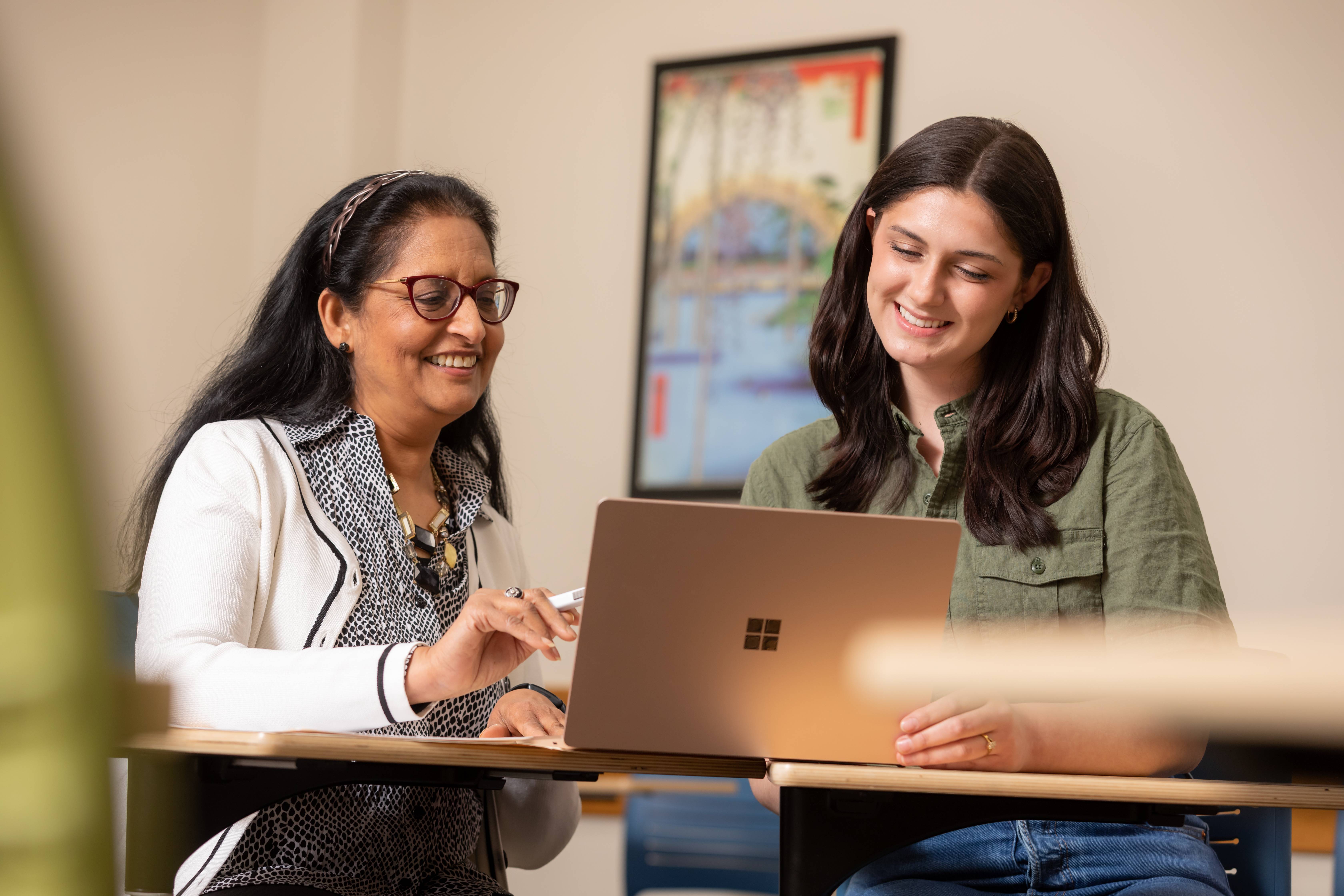 Student and success coach looking at laptop, planning schedule