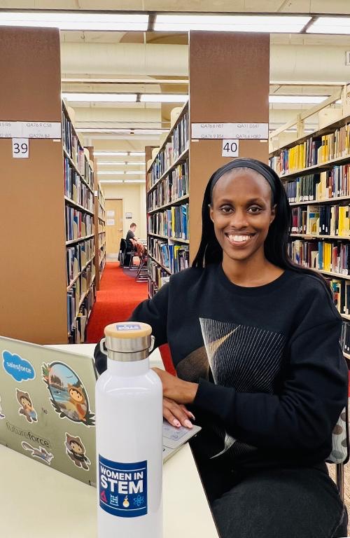 Monica Kirabo in Gumberg Library