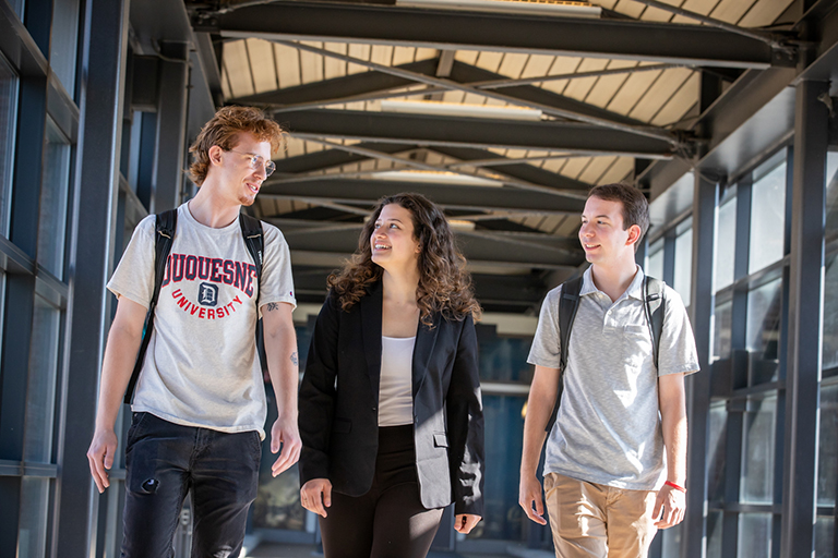 students on skywalk