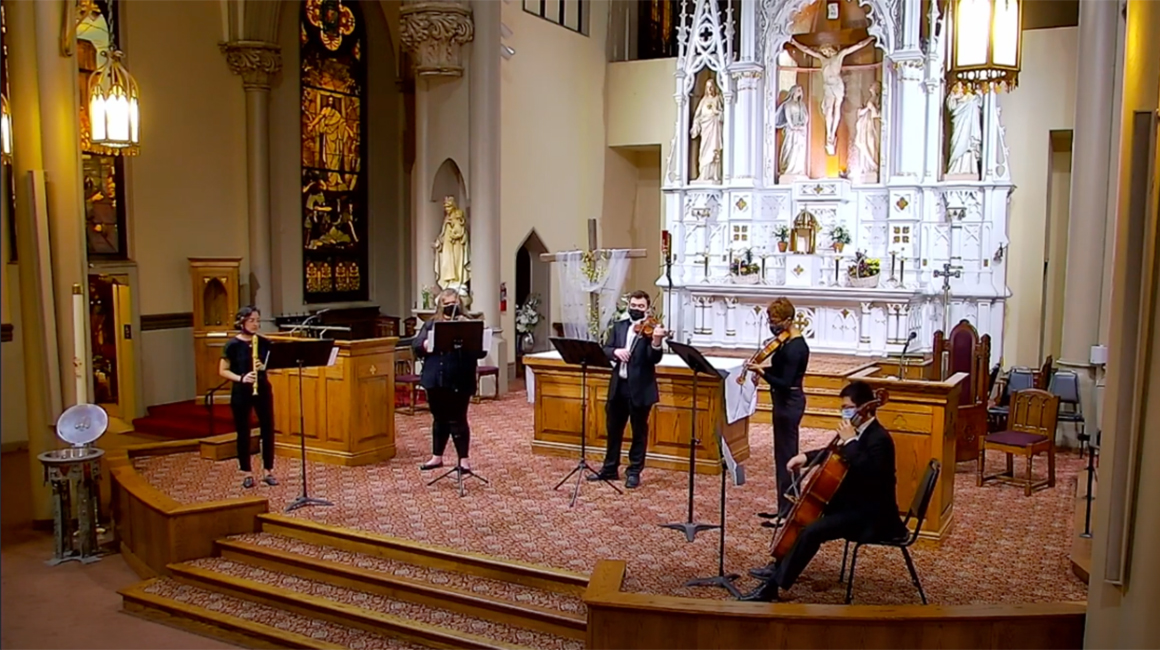 The Dukes Music performs in a church.