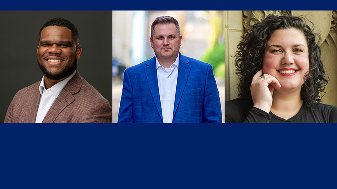 Filmstrip of three headshots of new faculty and staff members Ethan Murphy, Robert Traugh, and Linsday Lehman.
