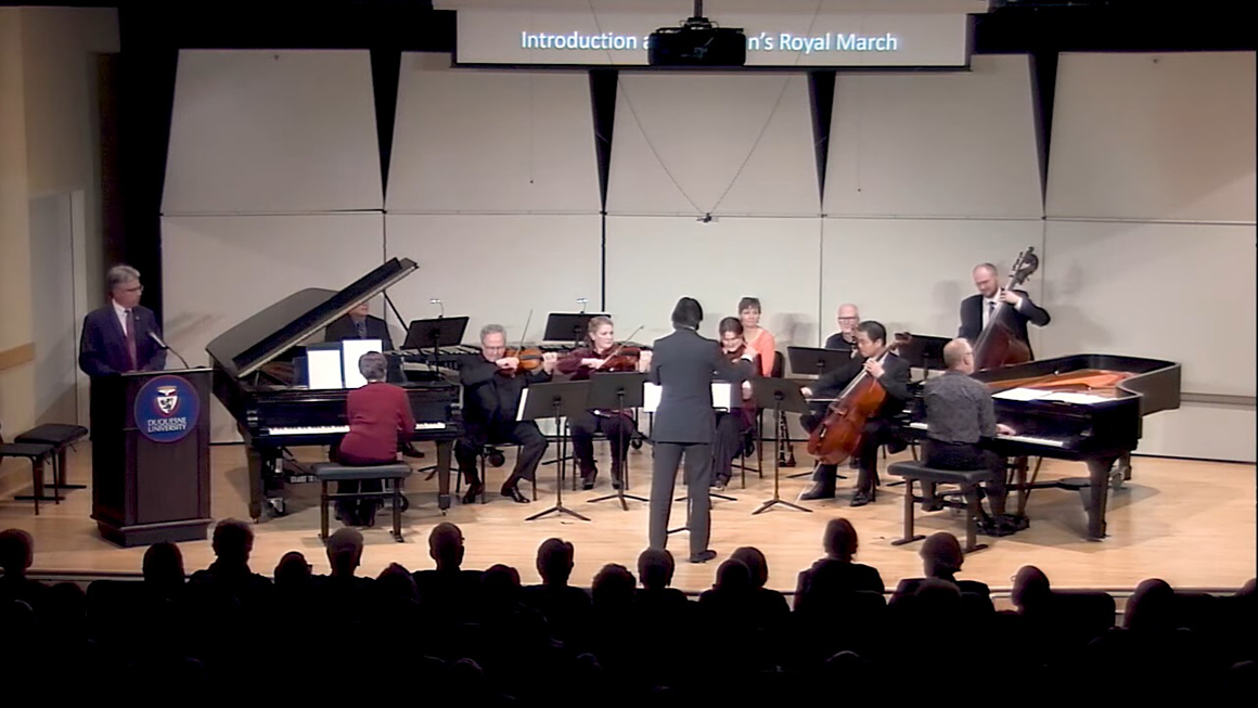 A chamber orchestra performs Carnival of the Animals on a Bluff Series concert.