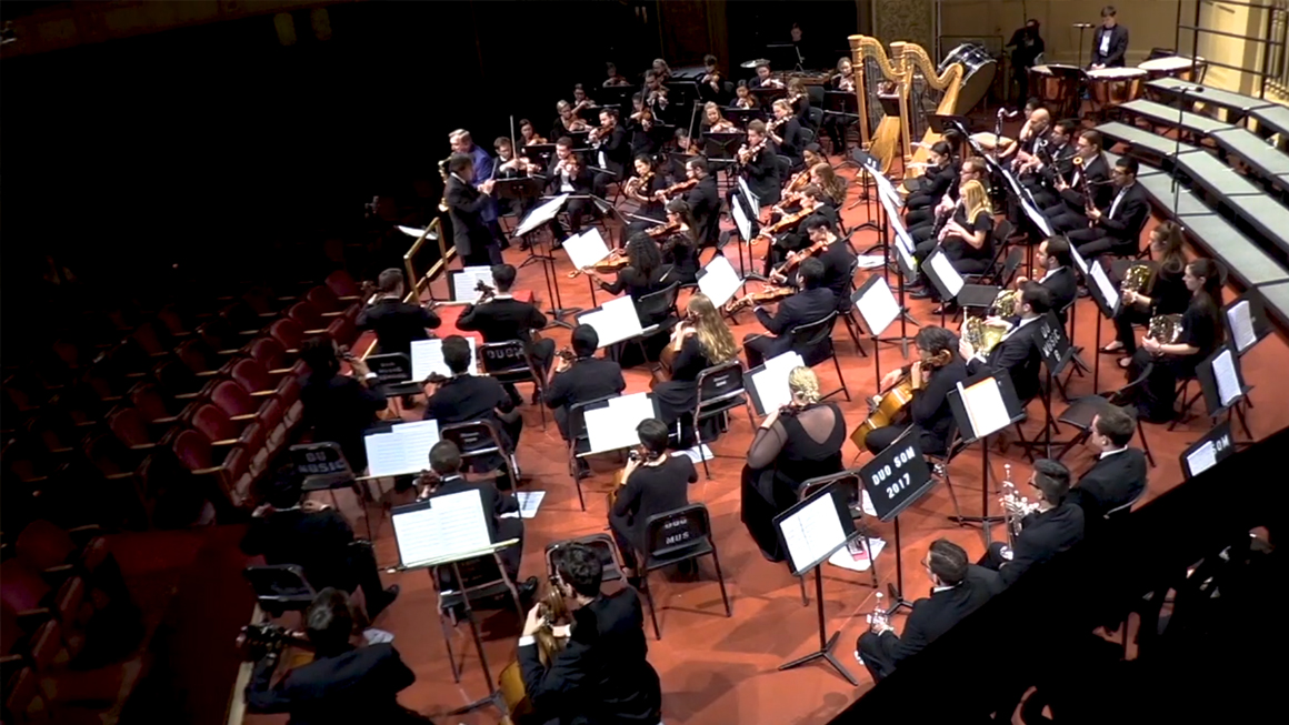 The Duquesne Symphony Orchestra performs on stage at Carnegie Music Hall in Oakland.