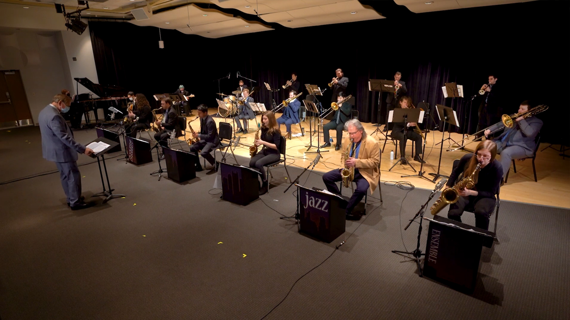 The Jazz Ensemble performs in the Dr. Thomas D. Pappert Center for Performance and Innovation.