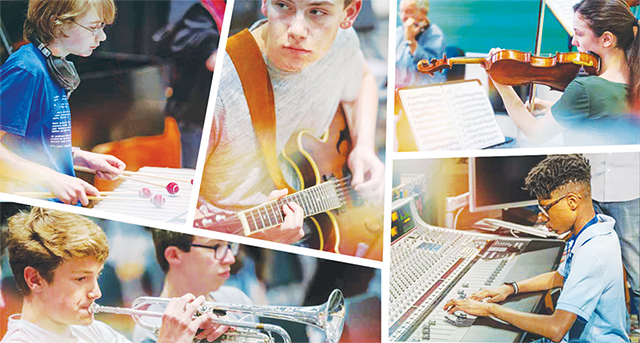 students playing various instruments