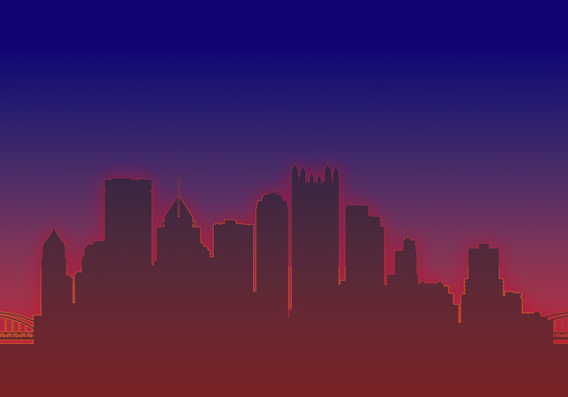 A silhouette of the Pittsburgh skyline.