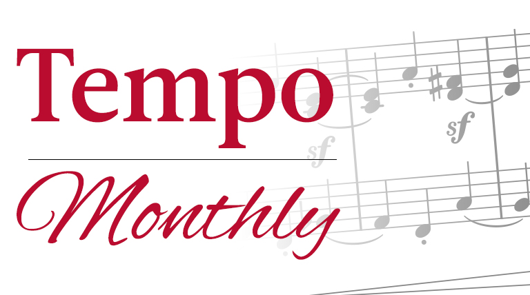 Graphic with the words "Tempo Monthly" and musical notation.