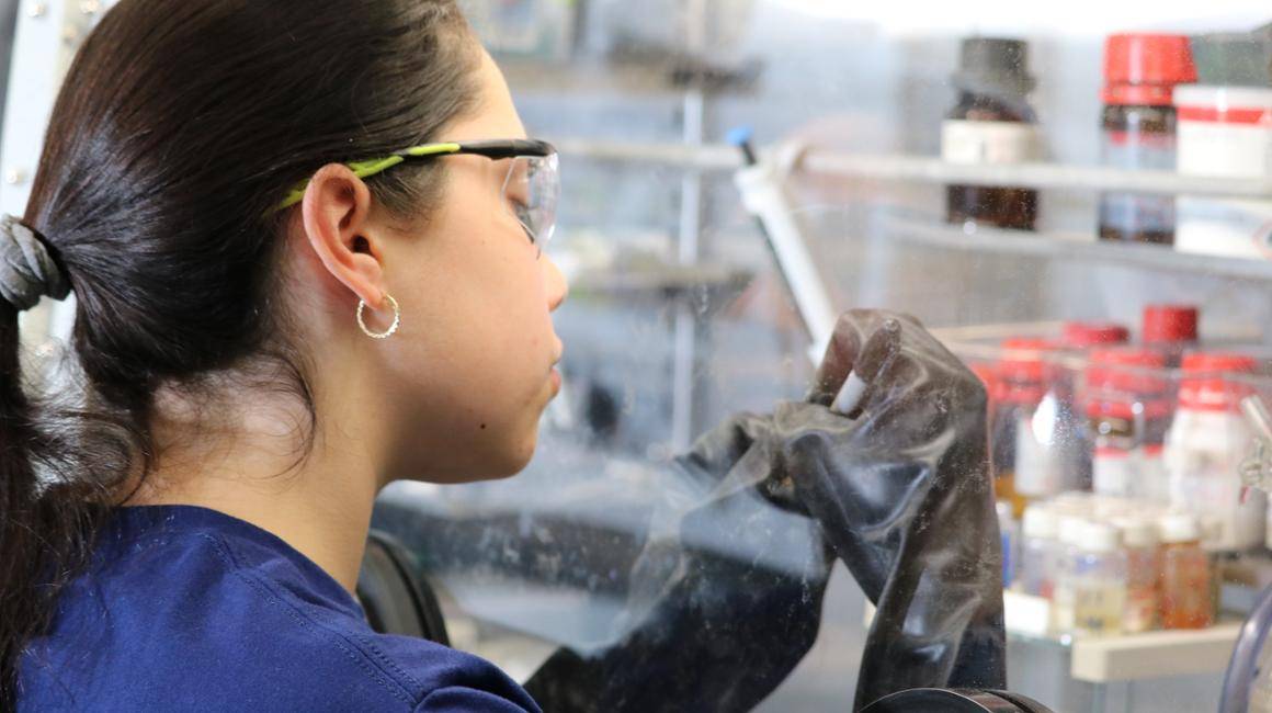 student working in lab