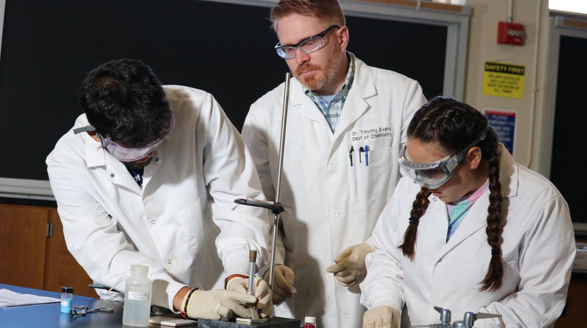 undergraduates working in lab