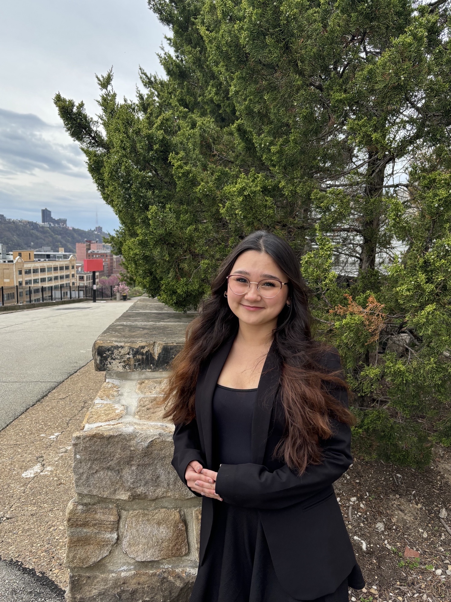 a girl in a black shirt