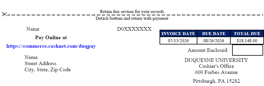 Payment slip to be mailed in