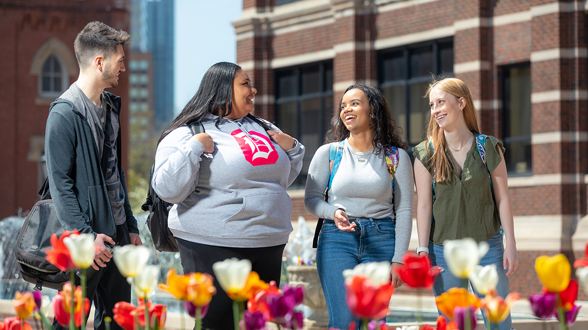 Duquesne students walking together on campus