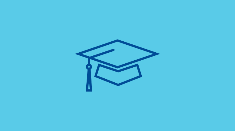 Light blue icon of graduation cap
