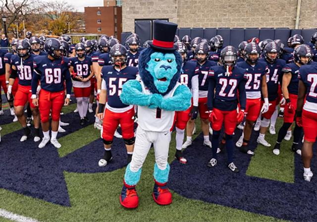 Dukes mascot and team prepare to take the field.
