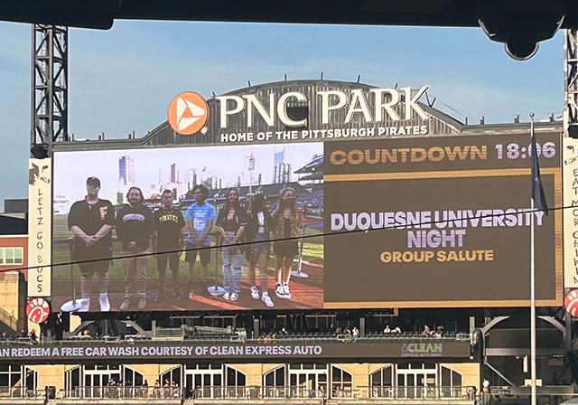 Duquesne group featured on PNC Park scoreboard