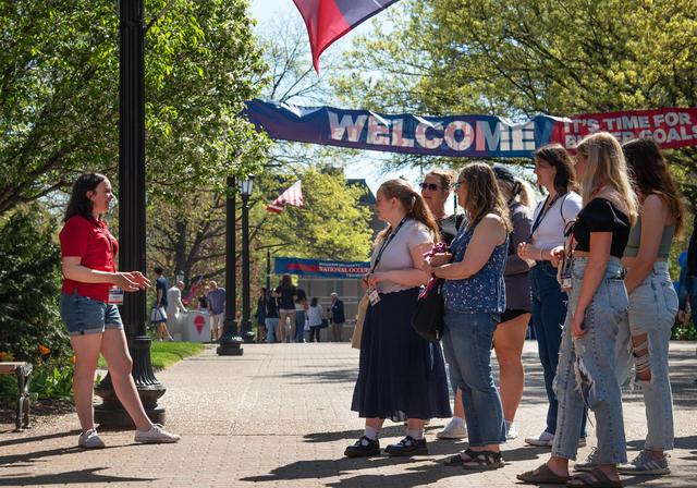 Prospective students on a campus tour.