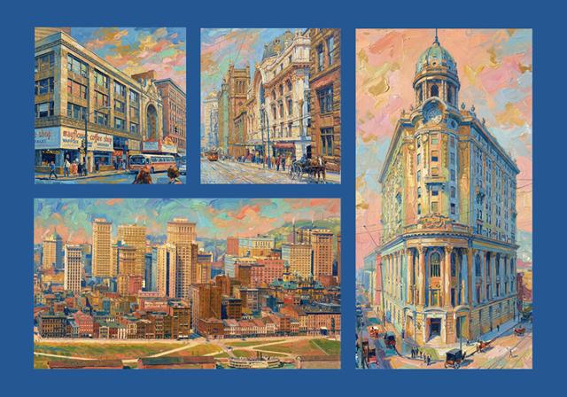 Images of history Pittsburgh buildings.