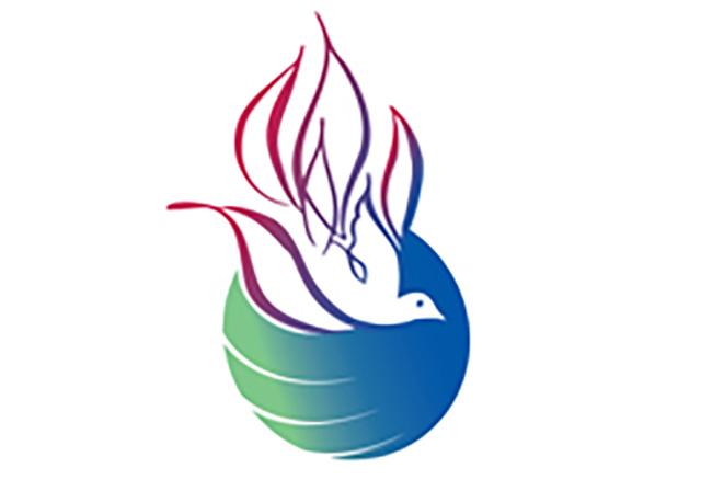 Spiritan graphic of dove with globe illustration in background.