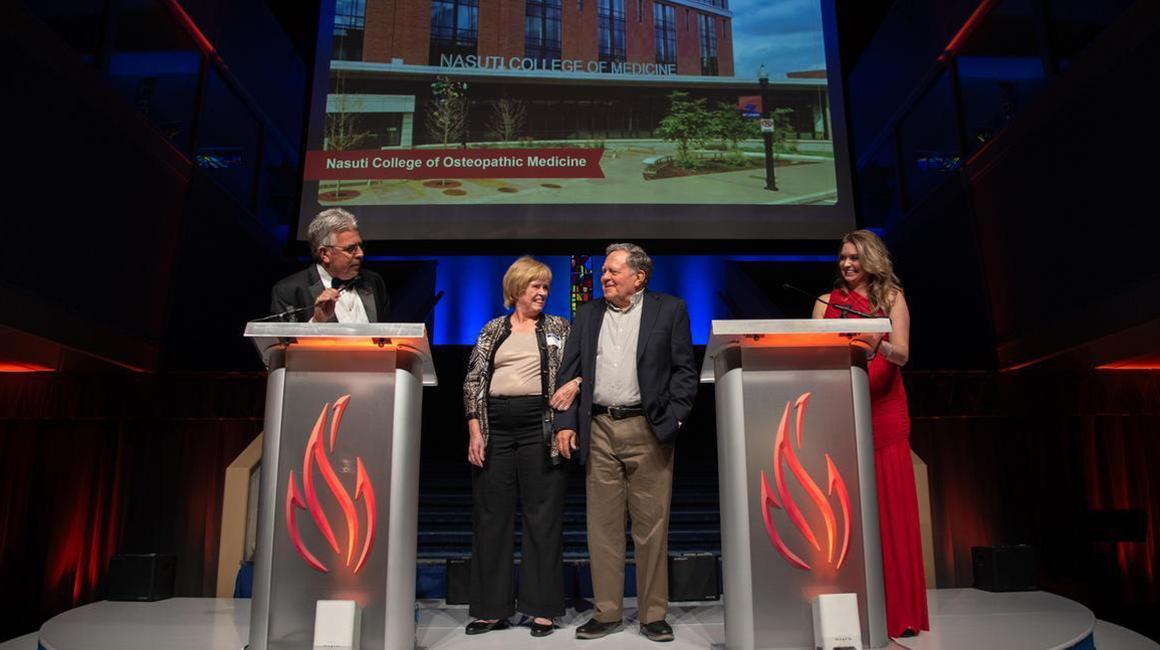 President Gormley recognizes donors Jim and Celeste Nasuti