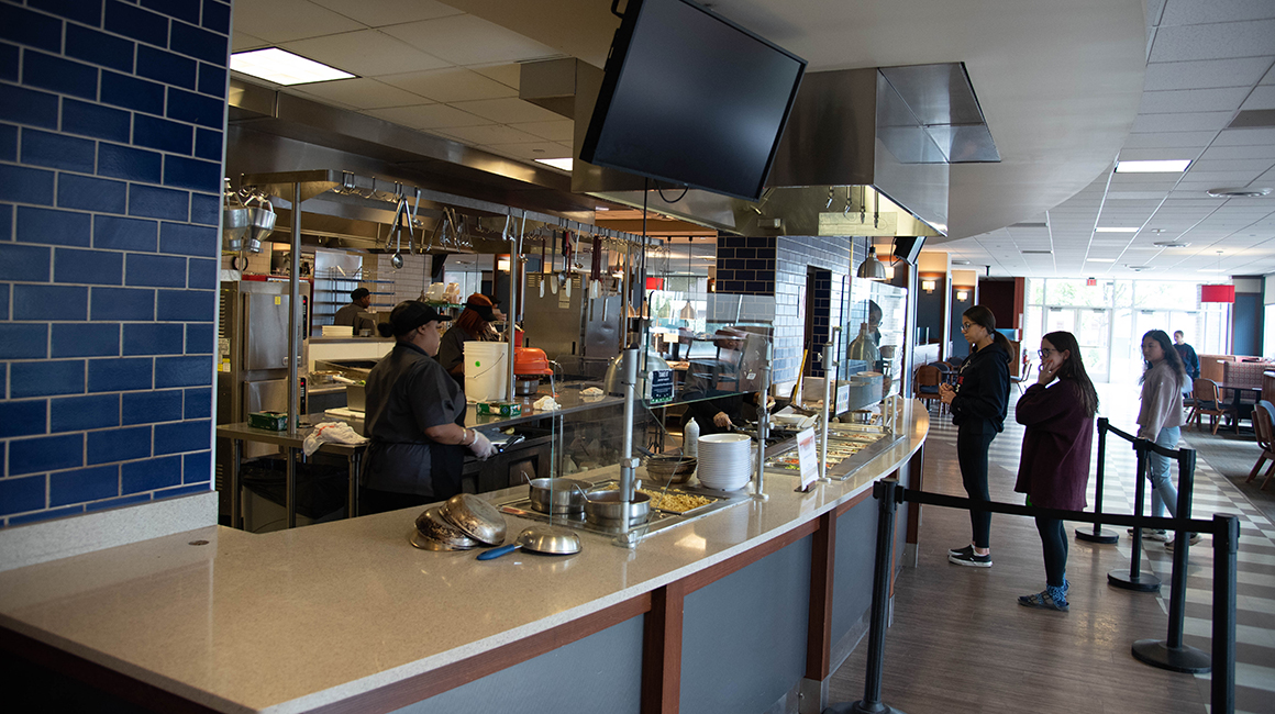 Students eating on campus