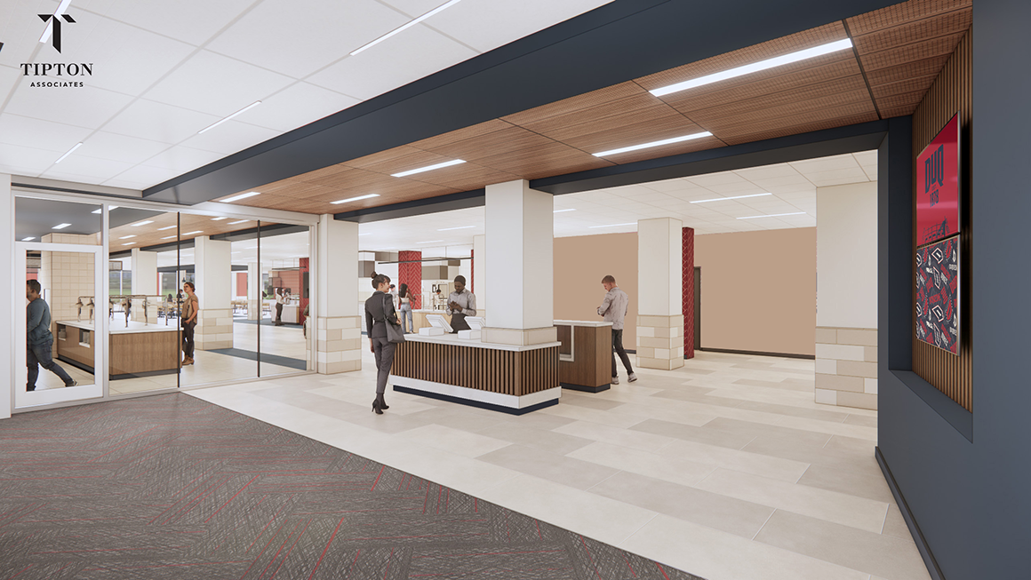 Rendering of Hogan Dining Hall entrance.