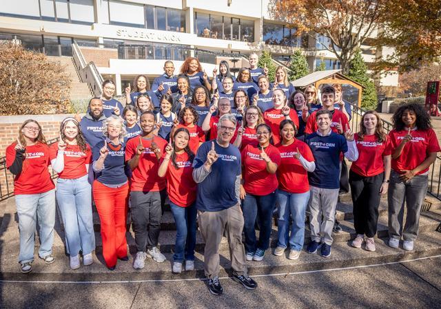 Outdoor group photo of Duquesne students at First-Gen 2024 event