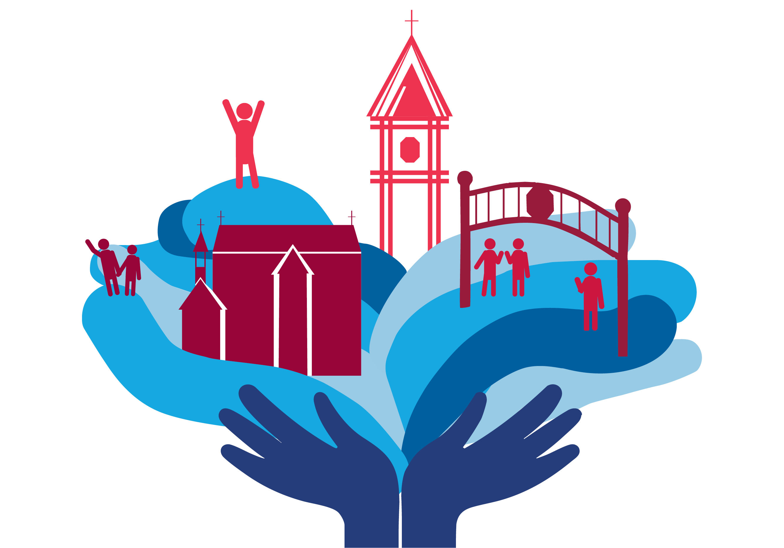 Orientation 2025 graphic showing the Duquesne campus in hands with branded DU colors.