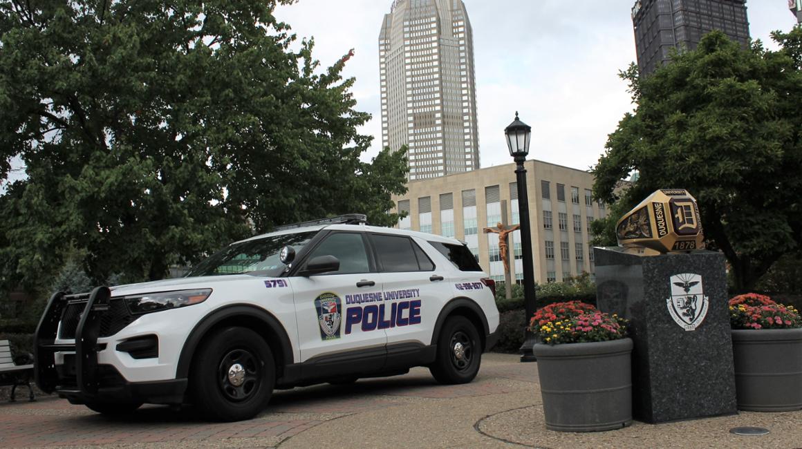 DU police vehicle on campus