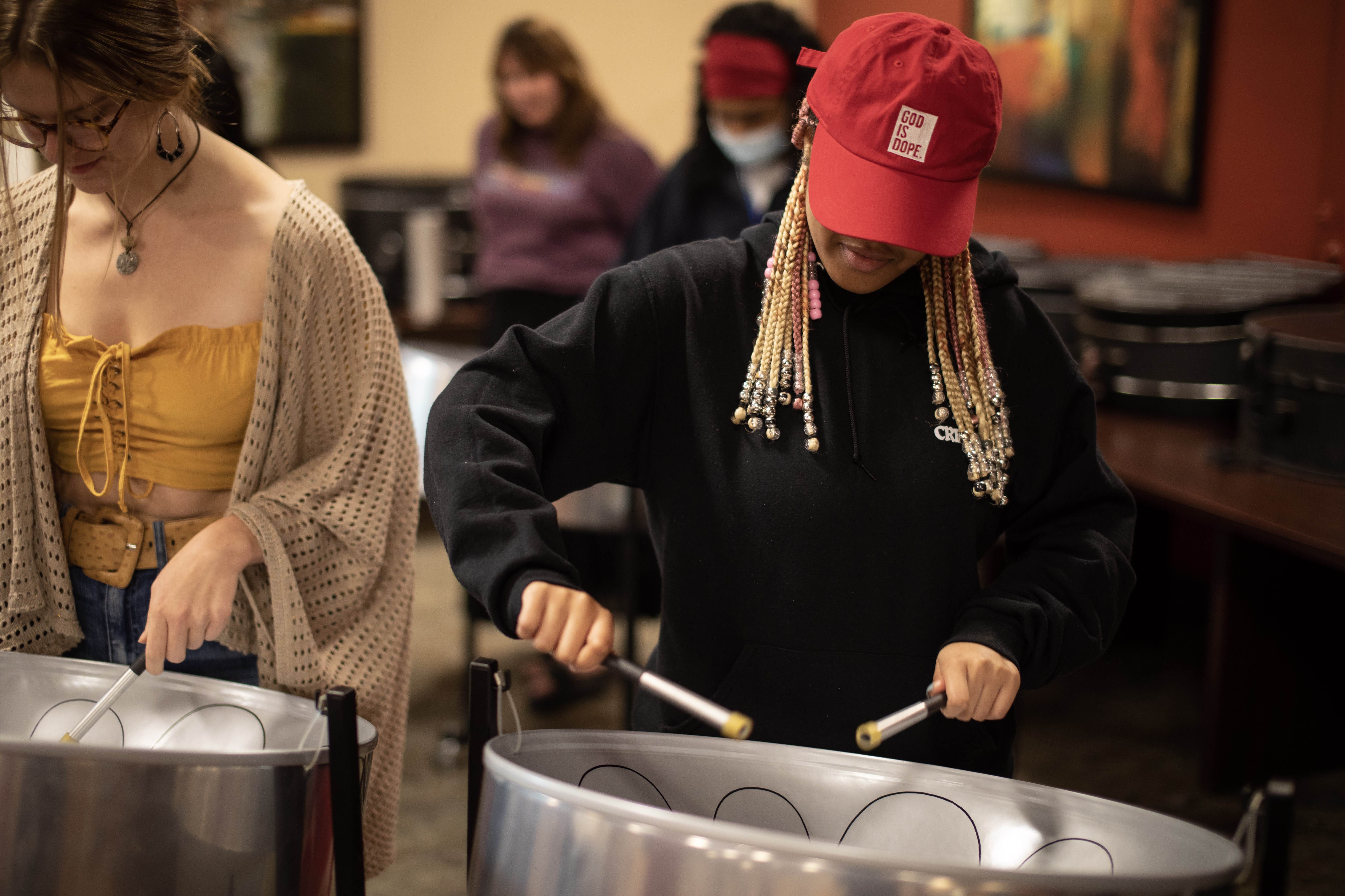 students playing steel drums
