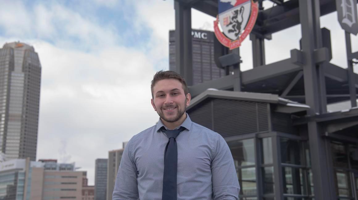 Portrait of Jacob Dimenbort standing on Sklar Skywalk