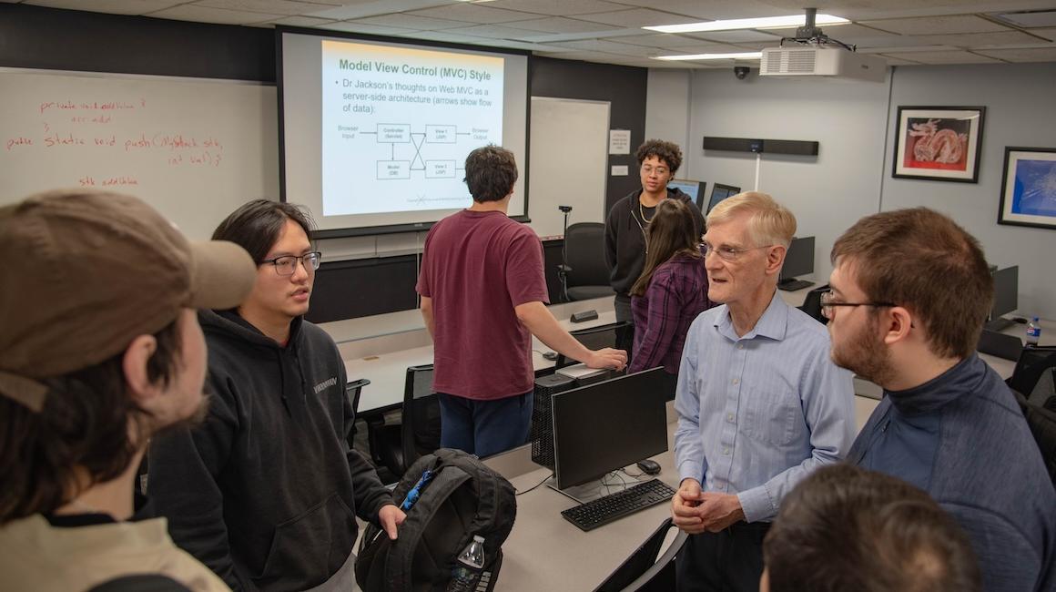 Jeff Jackson talking with students