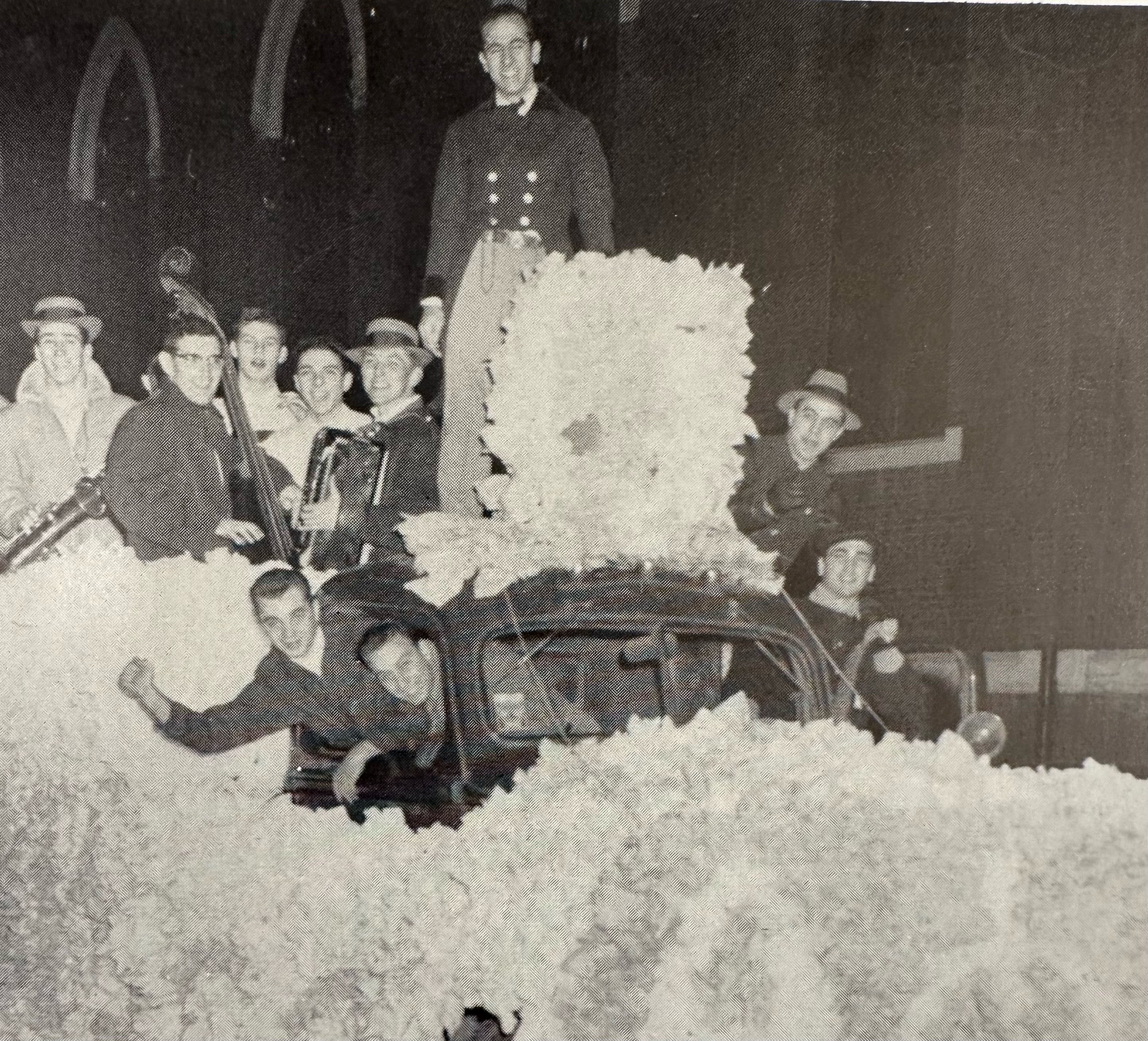 Pete Iole stands in a homecoming float during Homecoming in the 1950s
