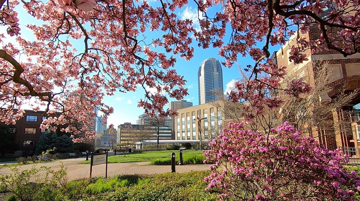 Trinity Rockwell Hall and City Skyline