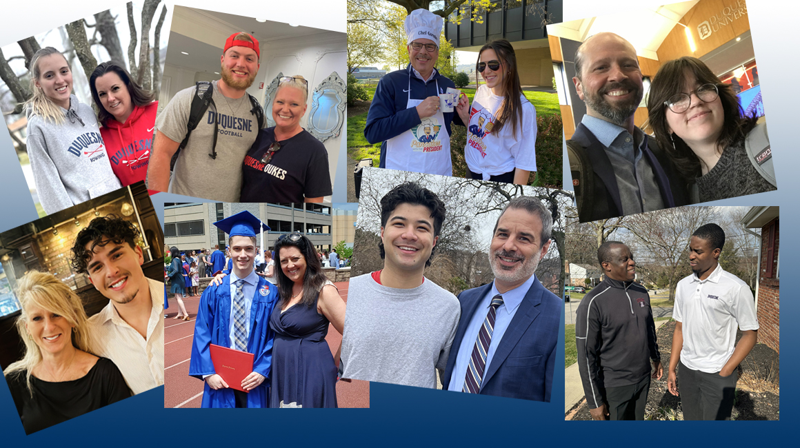 Photo collage of Duquesne students and their parents