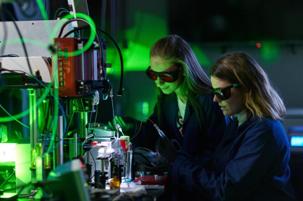 two engineering students in the lab