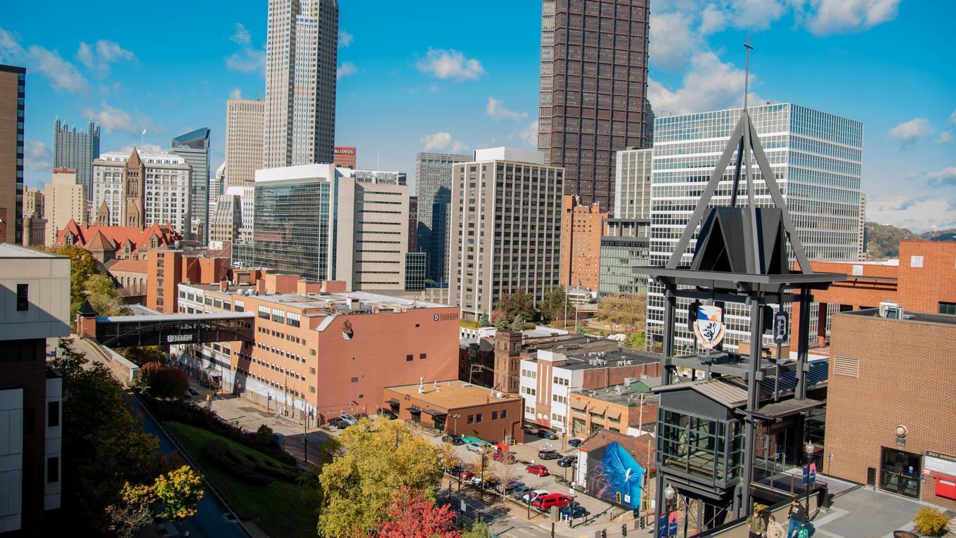 Pittsburgh city skyline from the vantage point of the Bluff