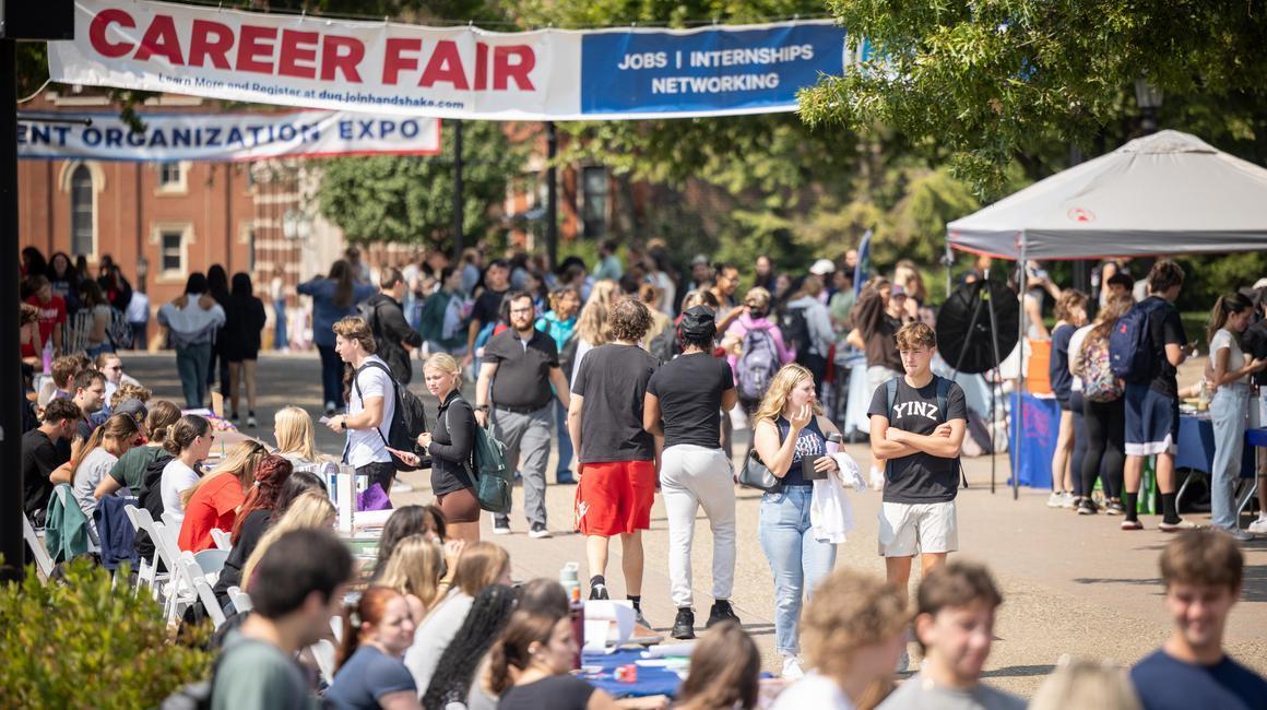 Students outside on Academic Walk