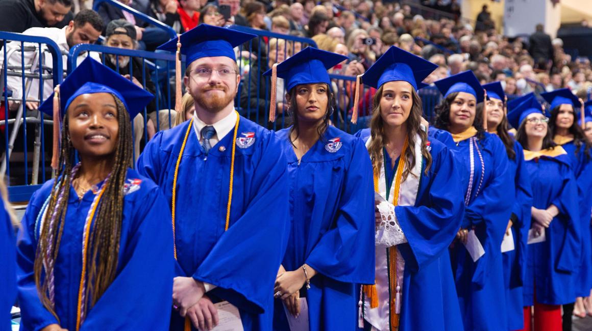 Students in caps and gowns