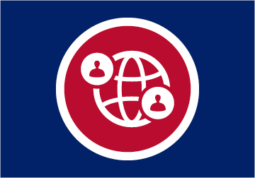 Generic blue and red clip art of a tech connect sphere and people
